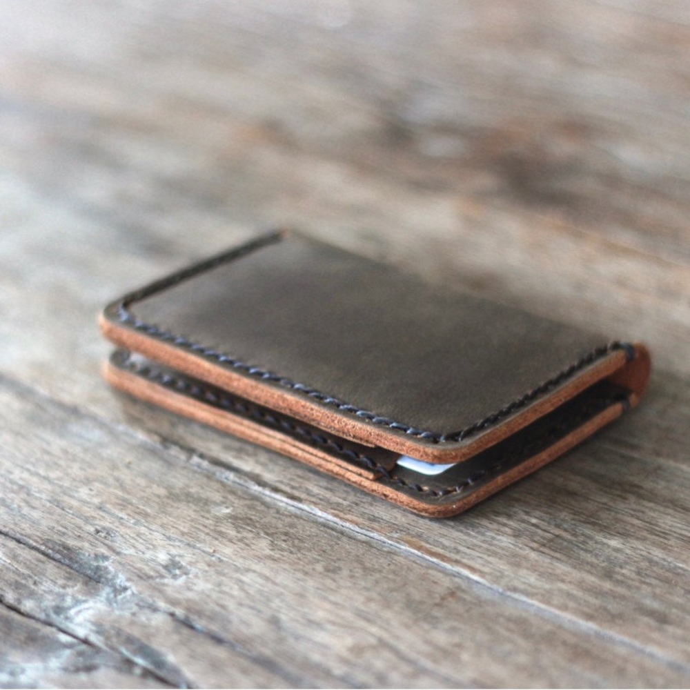Real Distressed Leather Hand Made Front Pocket EDC Slim minimal wallet